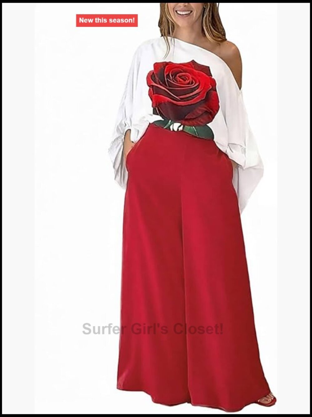 Off Shoulder 2 Piece Set Lantern Sleeve Top Wide Leg Pants Set